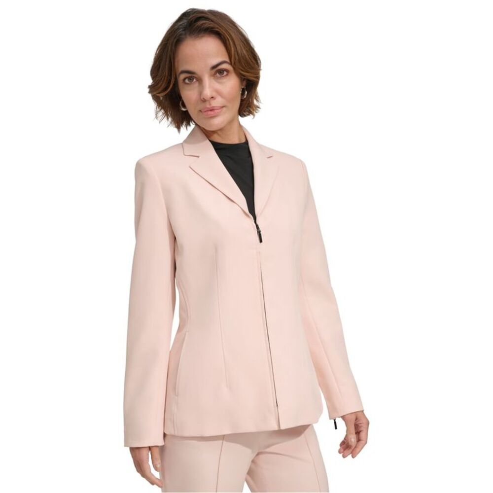 DKNY Womens Solid Zip Front Blazer Jacket, Pink, 2, DM